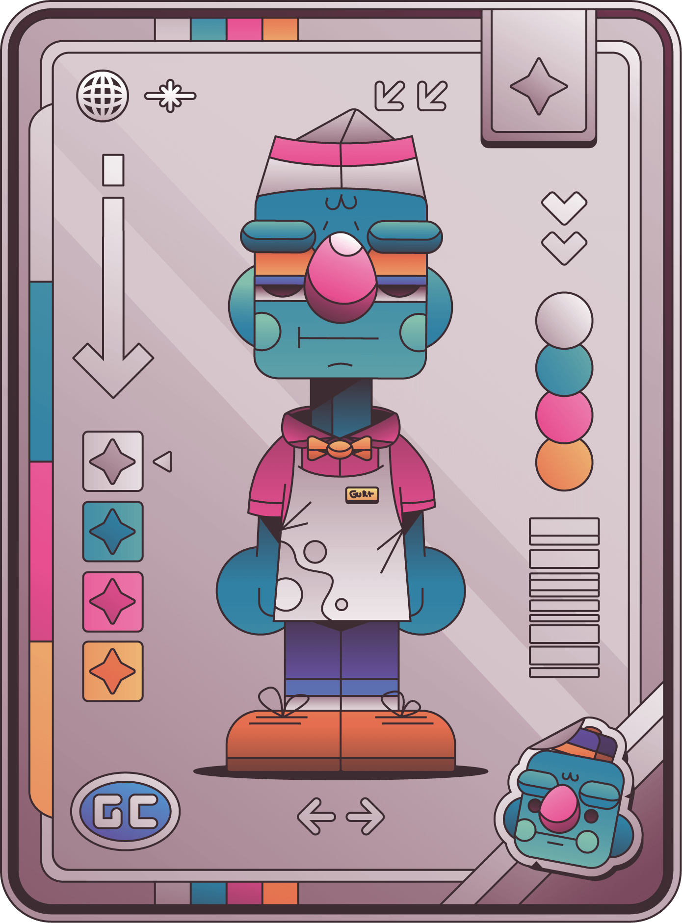 Gurt Card 01: Gurt wearing white apron and hat