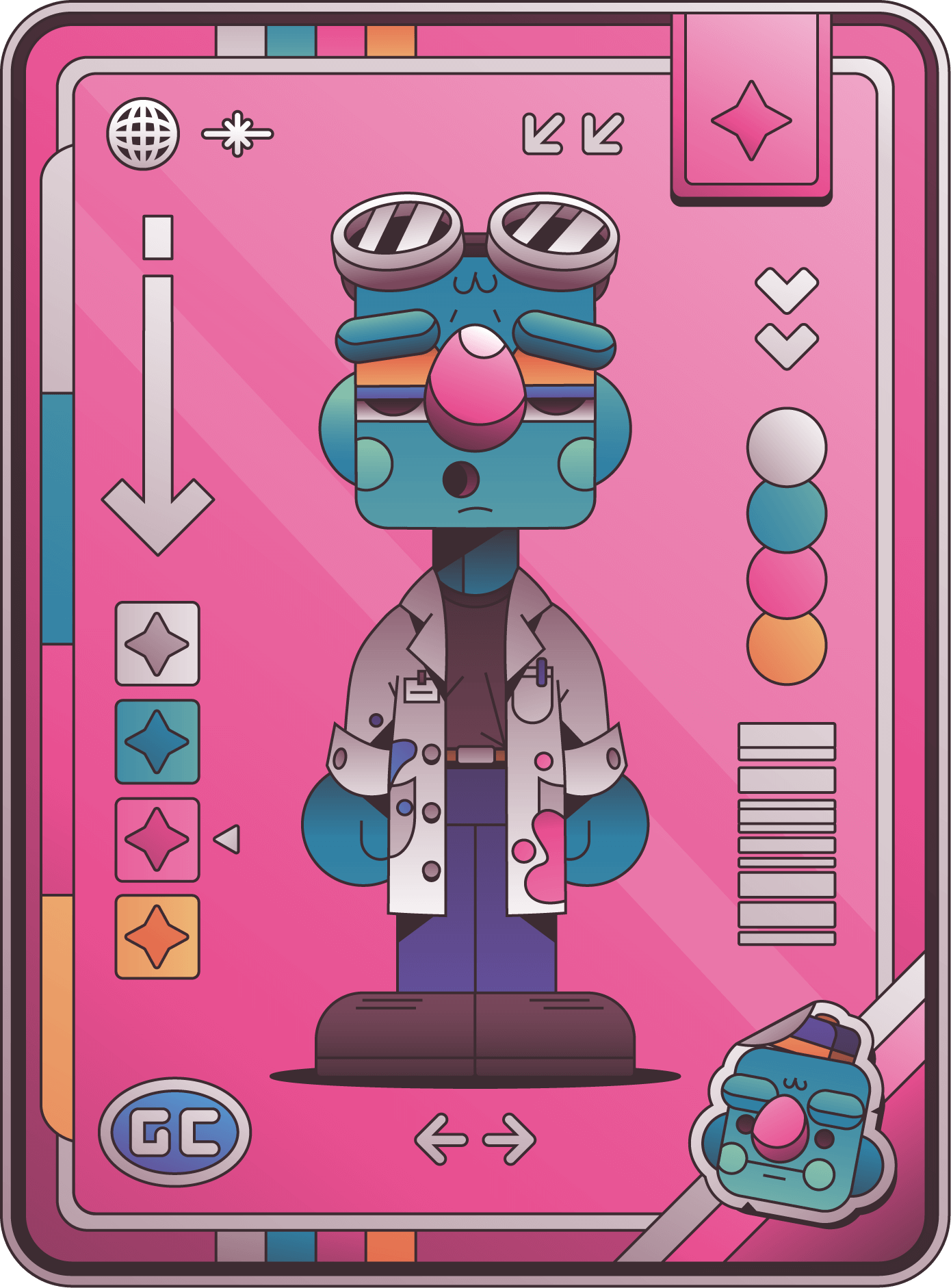 Gurt Card 09: Gurt wearing white labcoat and goggles